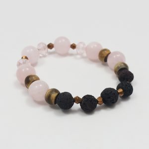 Lava Stone Essential Oil Diffuser Bracelet with Rose Quartz